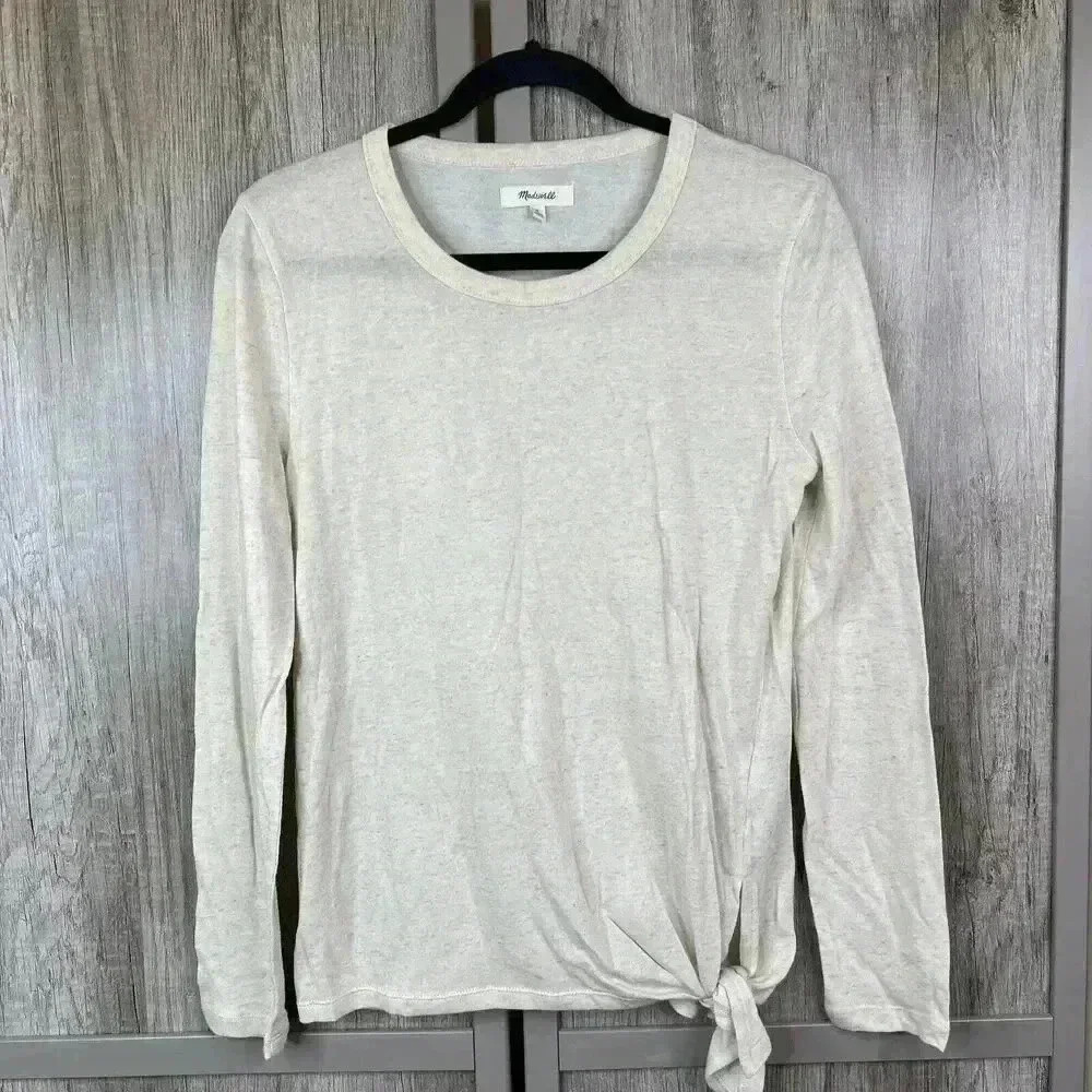 Madewell Top Medium Ivory Long Sleeves Cotton Linen Waist Tie Knot Sz M